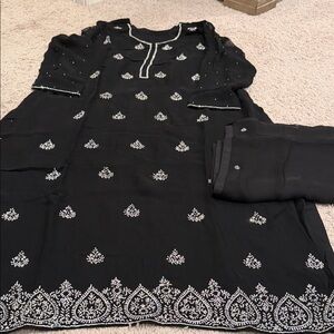 Salwar Kameez Black and White Embroidered Set
